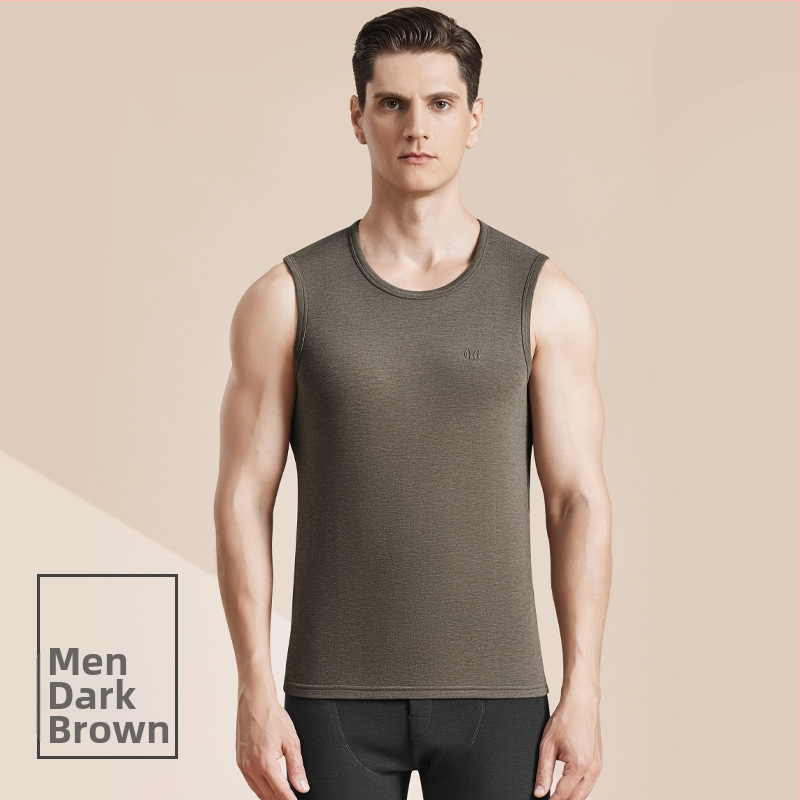 Meeste termiline villane vest antibakteriaalse kahepoolse veluuriga, paks 3-kihiline konstruktsioon, ümmargune kaelus