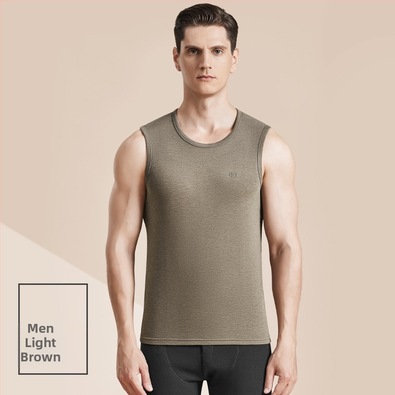 Meeste termiline villane vest antibakteriaalse kahepoolse veluuriga, paks 3-kihiline konstruktsioon, ümmargune kaelus