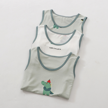 Set de pijamale copii fără mâneci (3 piese) — tricot moale din viscoză, imprimeu cu desene animate, guler rotund; pentru copii de 8 ani și peste