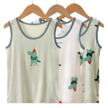 Set de pijamale copii fără mâneci (3 piese) — tricot moale din viscoză, imprimeu cu desene animate, guler rotund; pentru copii de 8 ani și peste