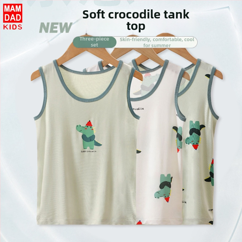 Bērnu bez piedurknēm naktskreklu komplekts (3 gab.) — mīksts viskozes adījums, karikatūru raksts, apaļa kakla izgriezums; no 8 gadu vecuma