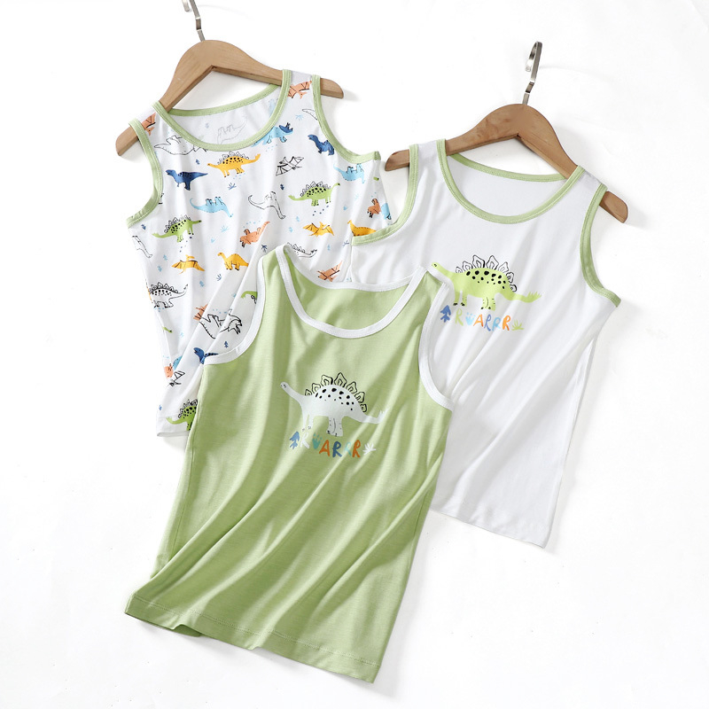 Set de pijamale copii fără mâneci (3 piese) — tricot moale din viscoză, imprimeu cu desene animate, guler rotund; pentru copii de 8 ani și peste