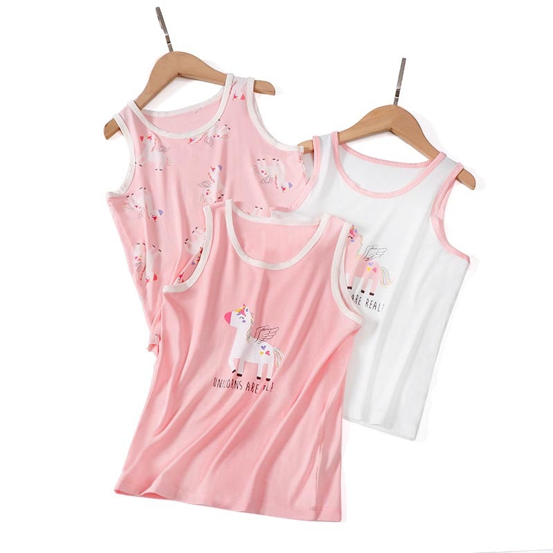 Set de pijamale copii fără mâneci (3 piese) — tricot moale din viscoză, imprimeu cu desene animate, guler rotund; pentru copii de 8 ani și peste