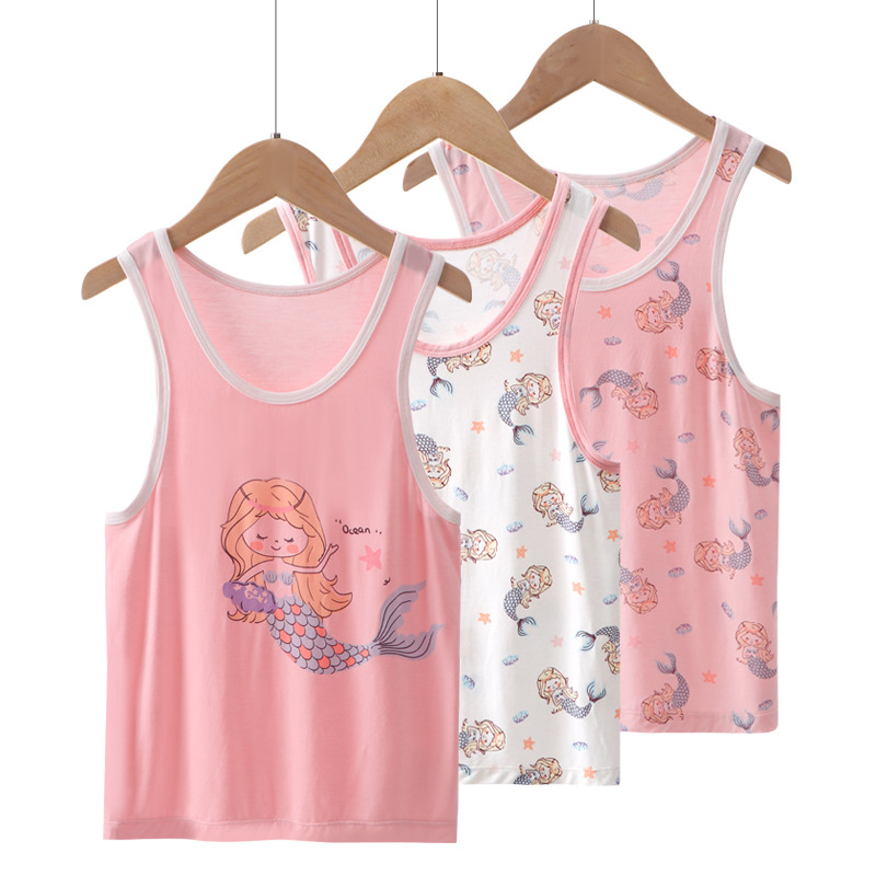 Set de pijamale copii fără mâneci (3 piese) — tricot moale din viscoză, imprimeu cu desene animate, guler rotund; pentru copii de 8 ani și peste