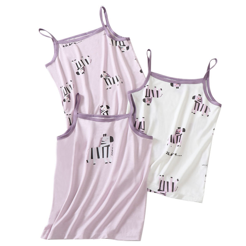 Set de pijamale copii fără mâneci (3 piese) — tricot moale din viscoză, imprimeu cu desene animate, guler rotund; pentru copii de 8 ani și peste