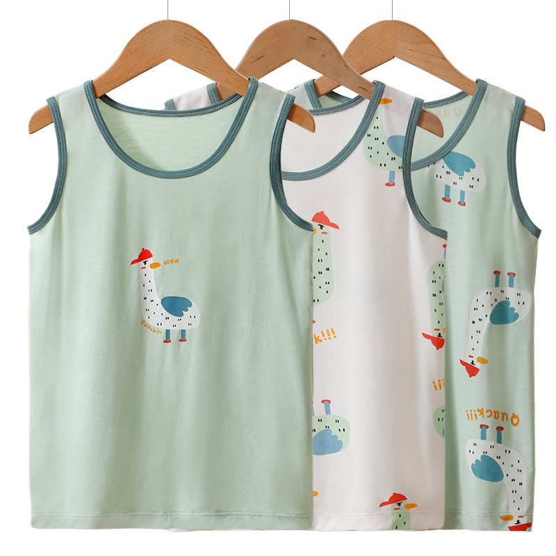 Set de pijamale copii fără mâneci (3 piese) — tricot moale din viscoză, imprimeu cu desene animate, guler rotund; pentru copii de 8 ani și peste