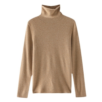 Moterinis vilnos megztinis su suktu aukštu kaklu, ilgos rankovės, įprastas kirpimas, įprastas ilgis