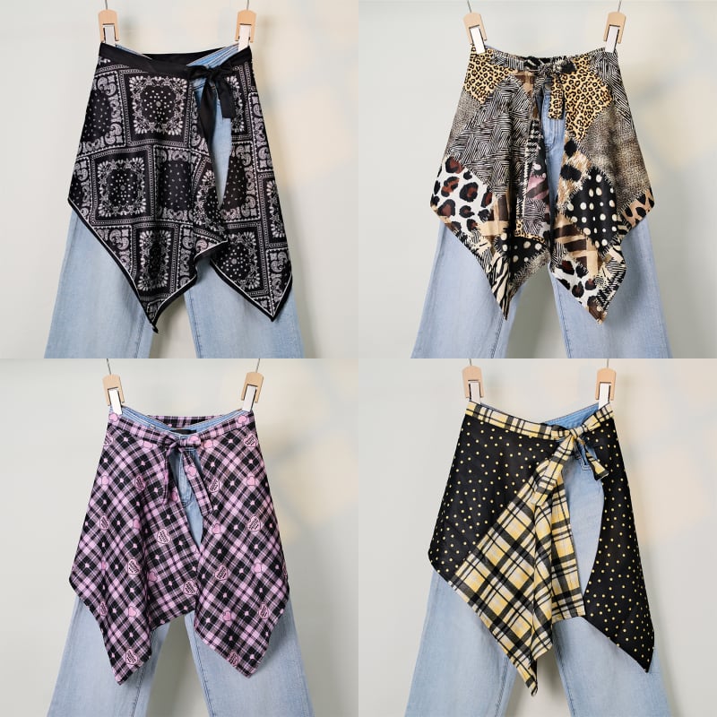 Печатена миди пола с блоков моделом, неравна, полиестер, съдържание 95%+ полиестер, уличен хип-хоп стил