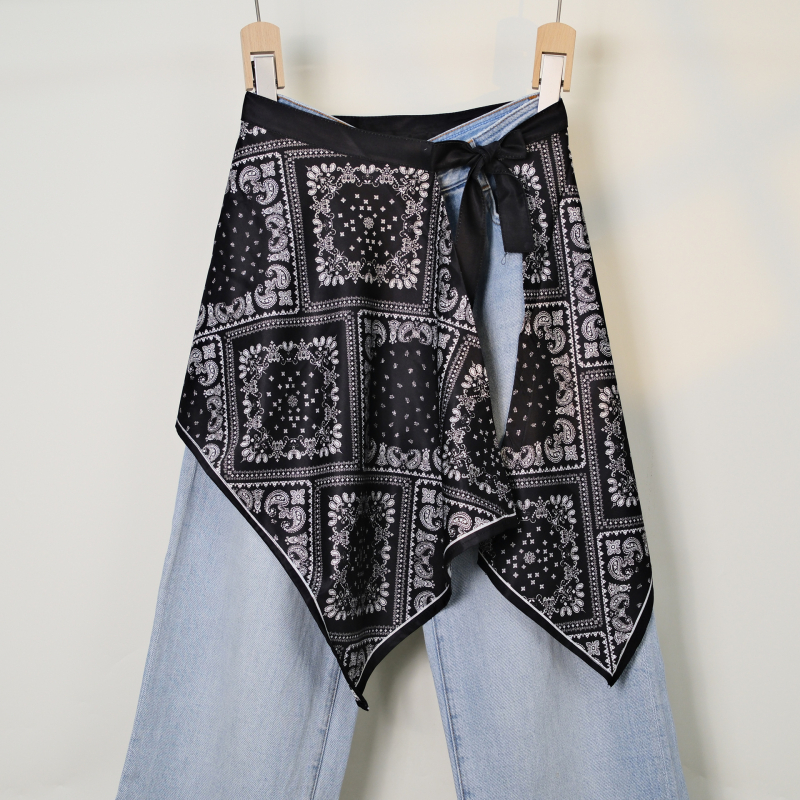 Печатена миди пола с блоков моделом, неравна, полиестер, съдържание 95%+ полиестер, уличен хип-хоп стил