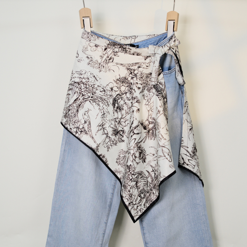 Печатена миди пола с блоков моделом, неравна, полиестер, съдържание 95%+ полиестер, уличен хип-хоп стил