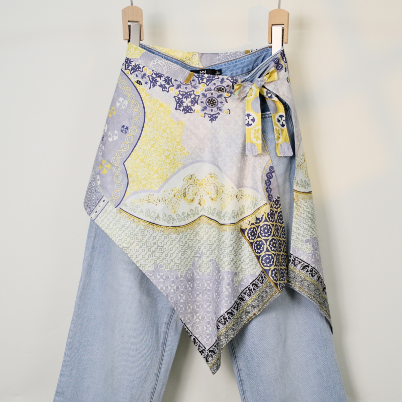 Печатена миди пола с блоков моделом, неравна, полиестер, съдържание 95%+ полиестер, уличен хип-хоп стил