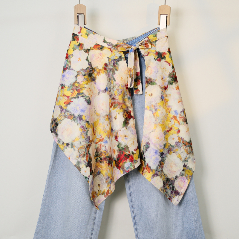 Печатена миди пола с блоков моделом, неравна, полиестер, съдържание 95%+ полиестер, уличен хип-хоп стил