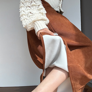 Lingqian Corduroy пола, средна дължина, едноцветна, есен-зима 2025