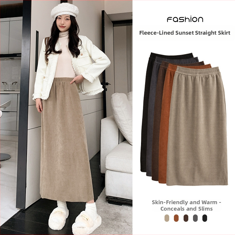 Lingqian corduroy seelik, keskmise pikkusega, ühes toonis, sügisel-talvel 2025