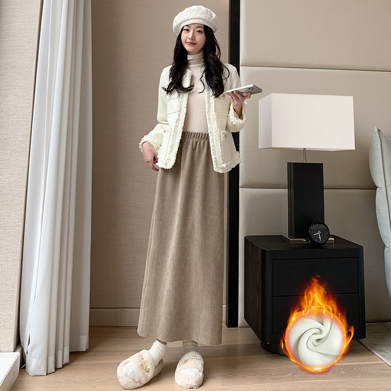 Lingqian Corduroy пола, средна дължина, едноцветна, есен-зима 2025