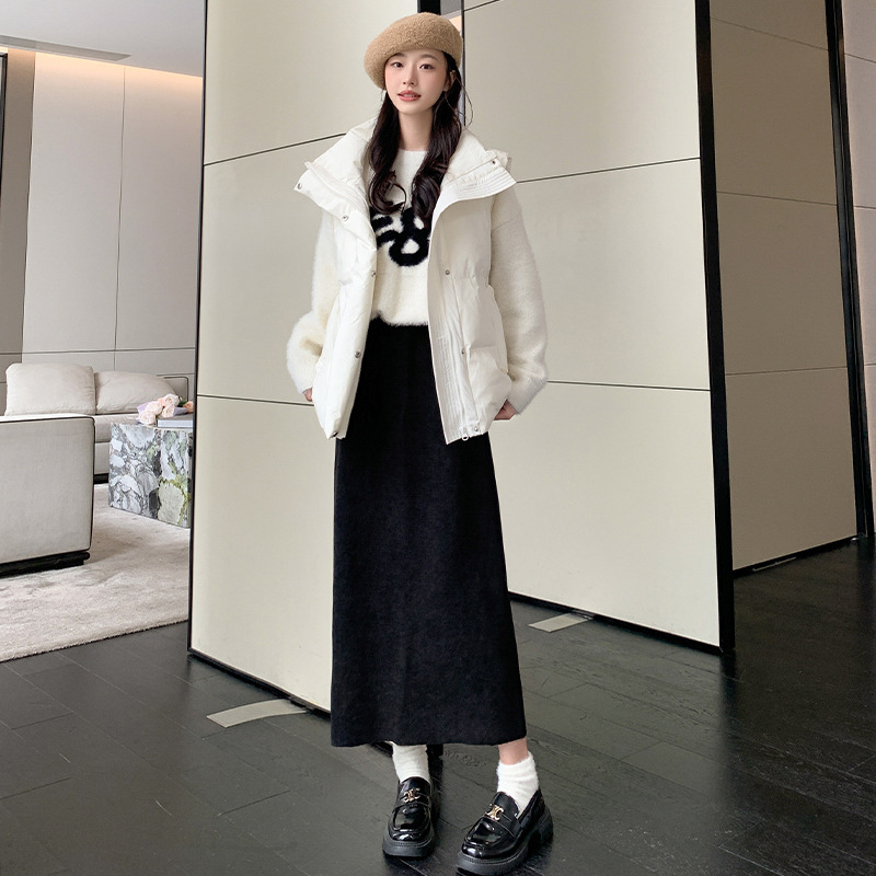 Lingqian Corduroy пола, средна дължина, едноцветна, есен-зима 2025