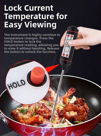 Maisto termometras su elektronine zonde ir skaitmeniniu ekranu matuoja vandens ir aliejaus temperatūrą, skirtas pramoninei virtuvei