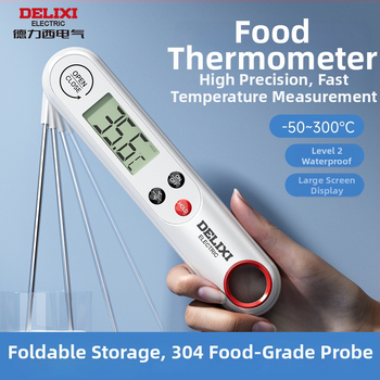 Delixi atsparus vandeniui sulankstomas maisto termometras, diapazonas -50°C iki 300°C, 0.1°C raiška, 304 nerūdijančio plieno zondas