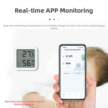 Bluetooth mini elektrinis temperatūros ir drėgmės matuoklis su LCD ekranu, diapazonas -5–55 °C, tikslumas ±0,5 °C