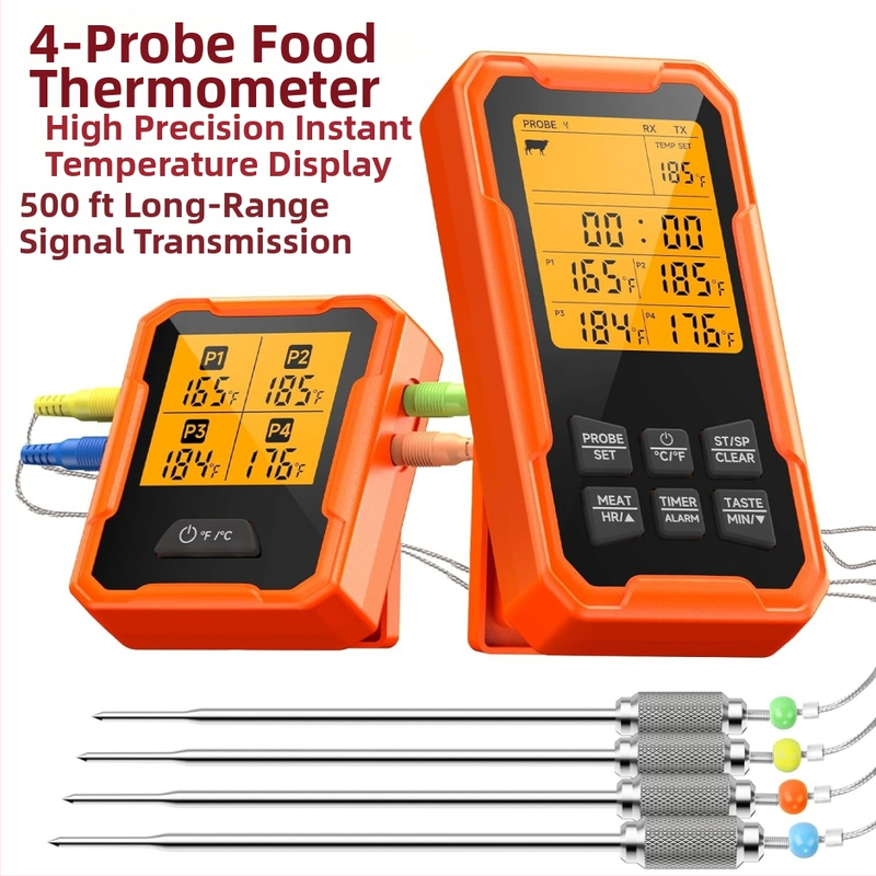 Maisto termometras su 4 jutikliais, Bluetooth belaidis, atsparus vandeniui, nerūdijantis plienas, kepimui ant grotelių
