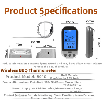 Belaidis barbekiu termometras su išmaniu skaitmeniniu ekranu – virtuvės ir maisto termometras, 1°C raiška, kilmės vieta: Fuzhou, galima pritaikyti, 50 vnt./ dėžėje