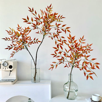 Dirbtinis Nandina bambuko augalo dekoras vidaus naudojimui – vazoninė dekoracija (Medžiagos: plastikas, minkšti klijai, minkštas PVC; Amatas: stilizavimas, reljefas, pilimas; Įvairovė: Nandina)