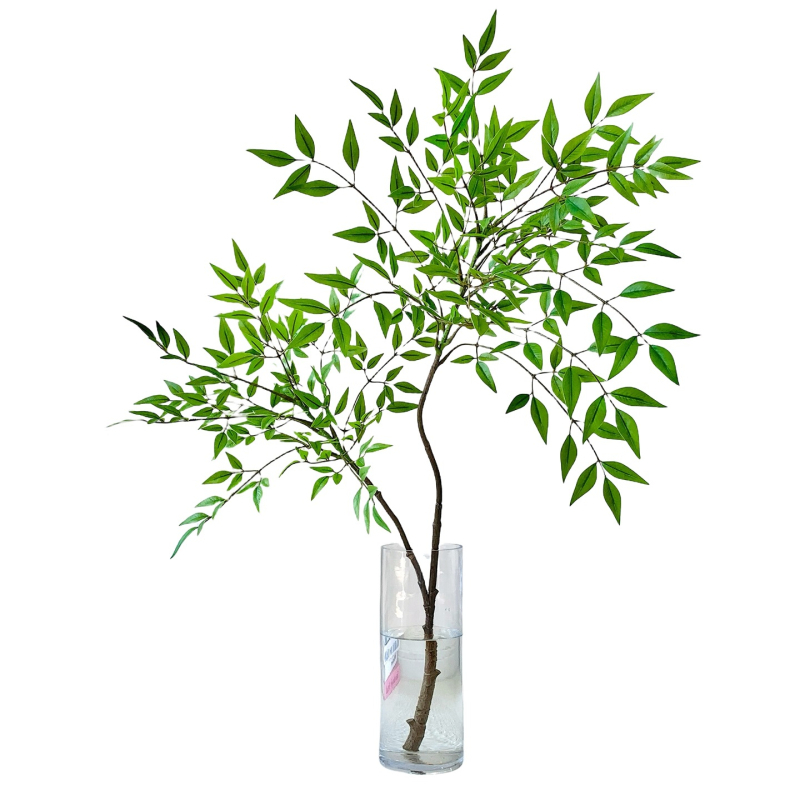 Dirbtinis Nandina bambuko augalo dekoras vidaus naudojimui – vazoninė dekoracija (Medžiagos: plastikas, minkšti klijai, minkštas PVC; Amatas: stilizavimas, reljefas, pilimas; Įvairovė: Nandina)