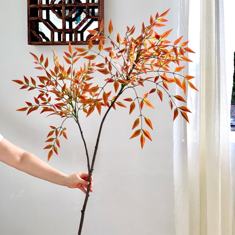 Dirbtinis Nandina bambuko augalo dekoras vidaus naudojimui – vazoninė dekoracija (Medžiagos: plastikas, minkšti klijai, minkštas PVC; Amatas: stilizavimas, reljefas, pilimas; Įvairovė: Nandina)