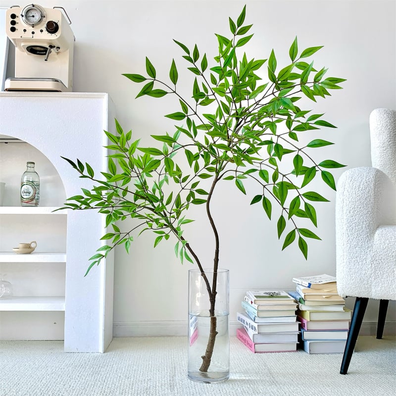 Dirbtinis Nandina bambuko augalo dekoras vidaus naudojimui – vazoninė dekoracija (Medžiagos: plastikas, minkšti klijai, minkštas PVC; Amatas: stilizavimas, reljefas, pilimas; Įvairovė: Nandina)