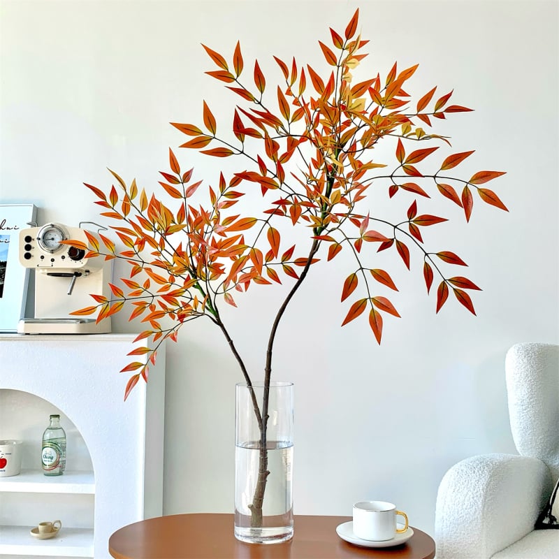 Dirbtinis Nandina bambuko augalo dekoras vidaus naudojimui – vazoninė dekoracija (Medžiagos: plastikas, minkšti klijai, minkštas PVC; Amatas: stilizavimas, reljefas, pilimas; Įvairovė: Nandina)