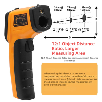 Infraraudonųjų spindulių termometras, rankinis, pramoninis, virtuvei, temperatūros diapazonas -50°C–400°C
