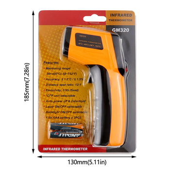 Infraraudonųjų spindulių termometras, rankinis, pramoninis, virtuvei, temperatūros diapazonas -50°C–400°C