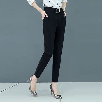 Дамски летни нови стягащи панталони с висока талия, свободна кройка и драперия, професионални черни панталони за костюм.