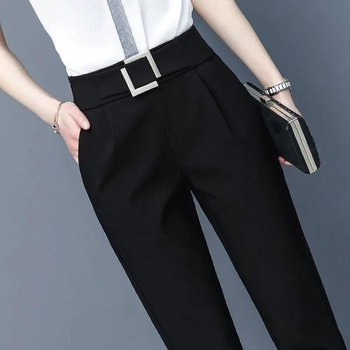 Дамски летни нови стягащи панталони с висока талия, свободна кройка и драперия, професионални черни панталони за костюм.