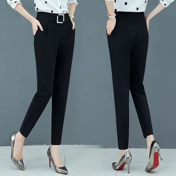 Дамски летни нови стягащи панталони с висока талия, свободна кройка и драперия, професионални черни панталони за костюм.