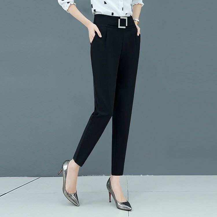 Дамски летни нови стягащи панталони с висока талия, свободна кройка и драперия, професионални черни панталони за костюм.