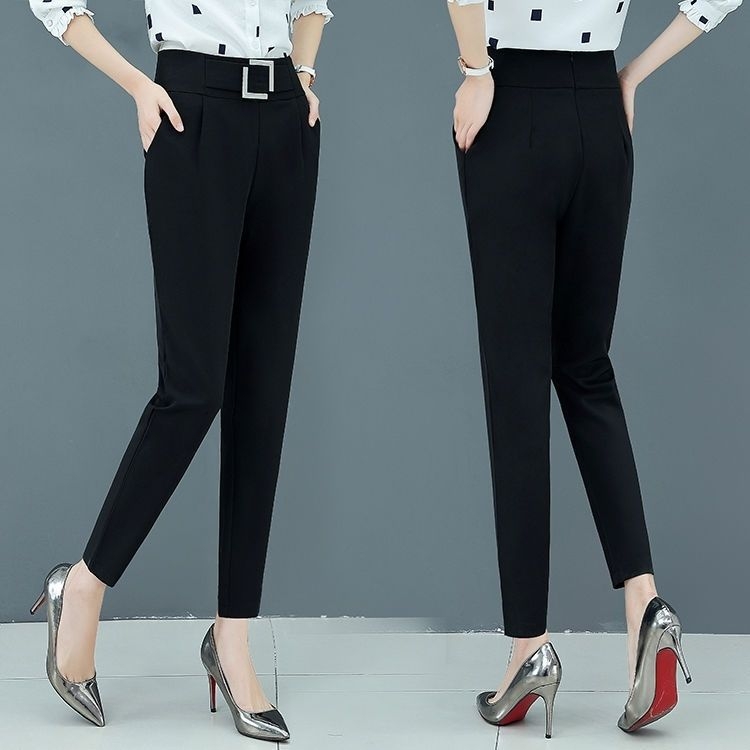 Дамски летни нови стягащи панталони с висока талия, свободна кройка и драперия, професионални черни панталони за костюм.
