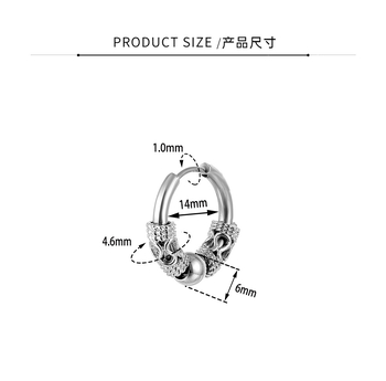 Ретро обеци от неръждаема стомана с кръгла тел с тибетски дракон, катарама за уши от титаниева стомана с форма на хрущял, модни обеци в японски и корейски хип-хоп стил за мъже и жени
