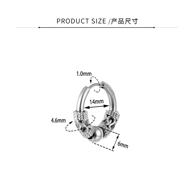 Ретро обеци от неръждаема стомана с кръгла тел с тибетски дракон, катарама за уши от титаниева стомана с форма на хрущял, модни обеци в японски и корейски хип-хоп стил за мъже и жени