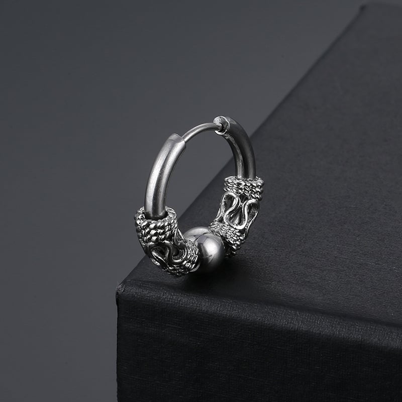 Ретро обеци от неръждаема стомана с кръгла тел с тибетски дракон, катарама за уши от титаниева стомана с форма на хрущял, модни обеци в японски и корейски хип-хоп стил за мъже и жени