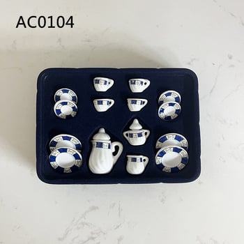 1:12 Куклена къща, 17-частичен миниатюрен комплект за чай, керамична играчка за преструвки, миниатюрна играчка за храна