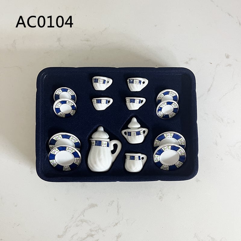 1:12 Куклена къща, 17-частичен миниатюрен комплект за чай, керамична играчка за преструвки, миниатюрна играчка за храна