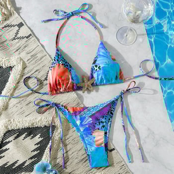 Σέξι γυναικείο μαγιό με τυπωμένα και δαντελένια σχέδια, μαγιό εξαγωγής από θερμές πηγές, μπικίνι με δύο κομμάτια μαγιό
