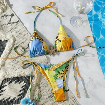 Σέξι γυναικείο μαγιό με τυπωμένα και δαντελένια σχέδια, μαγιό εξαγωγής από θερμές πηγές, μπικίνι με δύο κομμάτια μαγιό