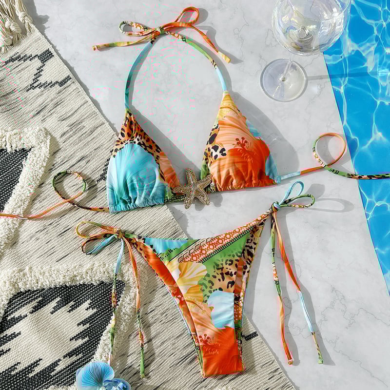 Σέξι γυναικείο μαγιό με τυπωμένα και δαντελένια σχέδια, μαγιό εξαγωγής από θερμές πηγές, μπικίνι με δύο κομμάτια μαγιό