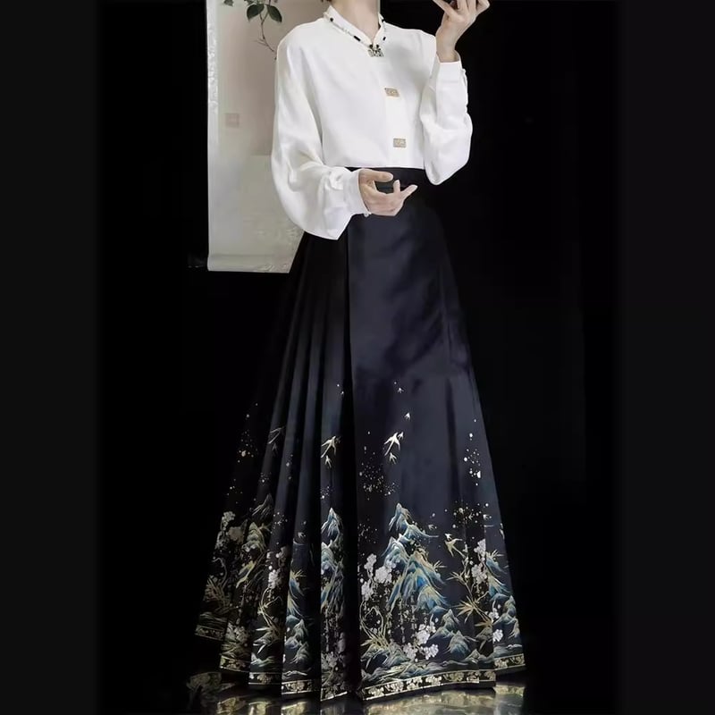 Uus Hiina stiilis seeliku ja topi komplekt musta hobuse näoga, sobib väikestele naistele aastaringselt, traditsiooniline Hiina stiilis Hanfu naistele, uus mudel 2025.