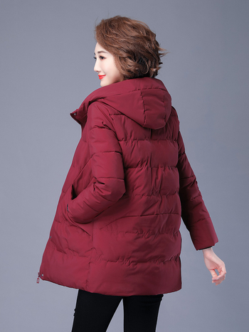 Jauna korejiešu stila 2025. gada kokvilnas oderēta dūnu jaka sievietēm, vidēja garuma, brīva piegriezuma, bieza, liela izmēra, ziemas virsdrēbes