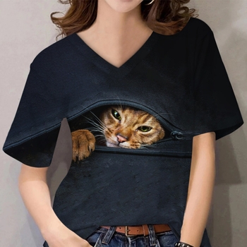 Трансгранични 3D принтирани тениски за жени, ежедневно облекло, щампи с котенца и други