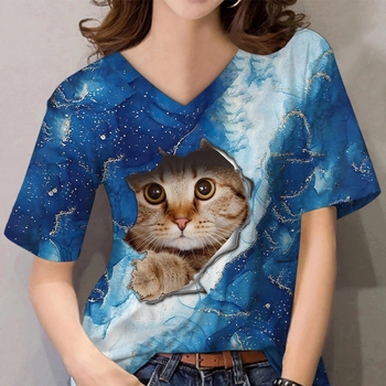 Трансгранични 3D принтирани тениски за жени, ежедневно облекло, щампи с котенца и други