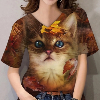 Трансгранични 3D принтирани тениски за жени, ежедневно облекло, щампи с котенца и други